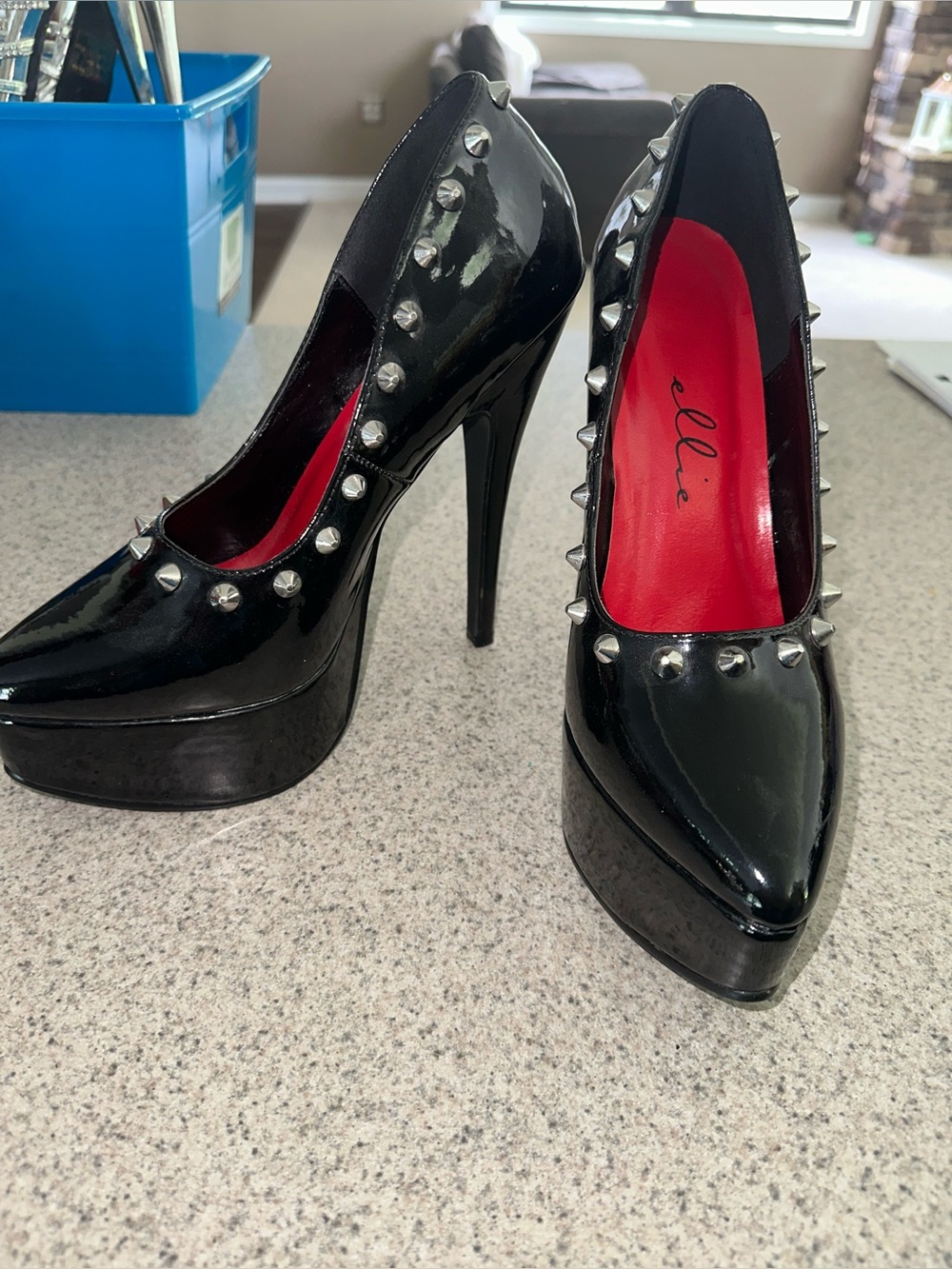 Ellie Black Patent Platform Heels with Silver Studs